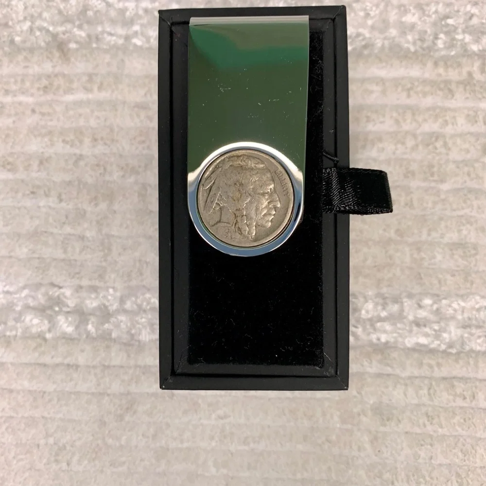 Men's Silver Money Clip with Buffalo Indian Head Nickel NWT